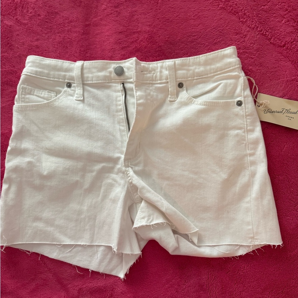 Universal Thread White Jean Shorts with Cuffed Hems